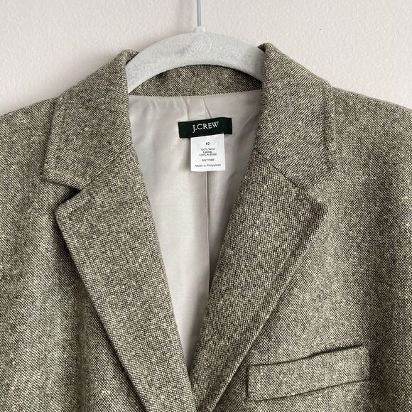 J. Crew Schoolboy Blazer Suede Elbow Patches 100% Wool Size 10 Gray Beige Mix - Picture 2 of 11